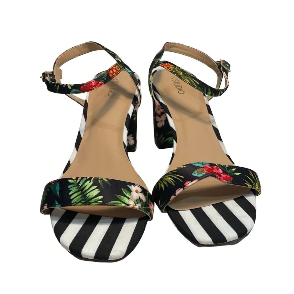 [10.5] K STUDIO Tropical Floral Pineapple Stripe Block Heel Sandal Women’s - Picture 6 of 6